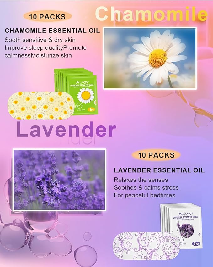 ProCIV 20 Packs Steam Eye Masks, Warming Eye Masks for Dark Circles, Disposable Self-heating Hot Eye Mask Soothing Headache, Dry Eyes, Heating Eye Mask for Stress Eye Fatigue Relief - Bloomnest