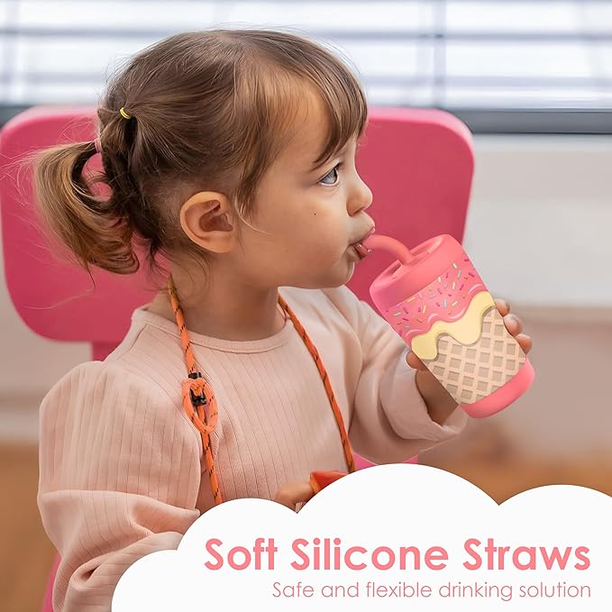 Kid Insulated Stainless Steel Tumbler with Silicone Straw, 12oz Sippy Cup for Kids (Sweet Ice Cream) - Bloomnest