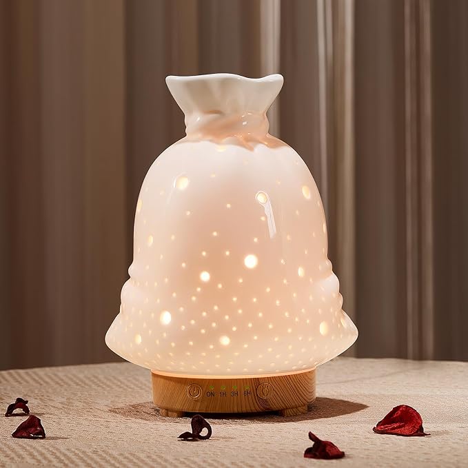 160ML Ceramic Diffuser for Essential Oils Lucky Bag Aromatherapy Diffuser Ultrasonic Cool Mist Humidifier with Intermittent Mist Modes Waterless Auto Off for Room Office - Bloomnest