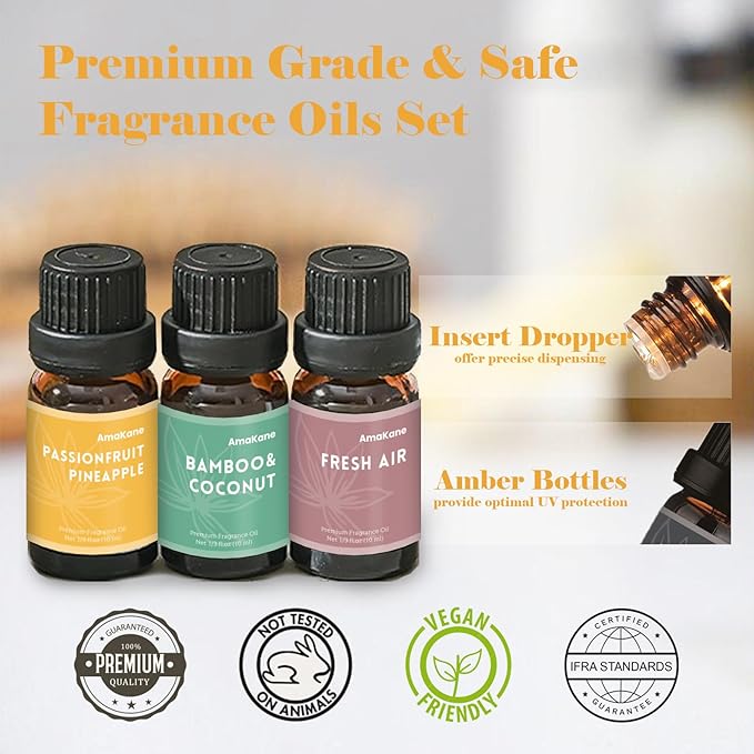 AmaKane Summer Essential Oils, Fragrance Oil for Soap Making, Candle Making Scents, Passionfruit Pineapple, Coastal Breeze and More, Diffuser Oils Scents for Home, Aromatherapy Oils 6x10 ml - Bloomnest