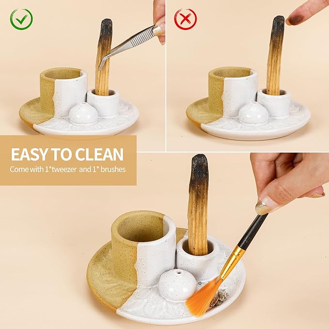 Palo Santo Sticks Holder, Multi-Purpose Handmade Ceramic Incense Burner for Palo Santo Incense Sticks, Sage Holder for Burning, Ash Catcher Tray for Meditation Yoga Room (Terracotta) ToolSentryX