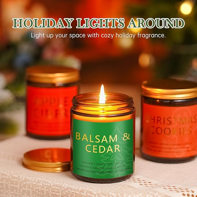 Christmas & Winter Candle Gift Set, 6 Pack 7oz Soy Scented Candles for Home, Holiday & Birthday Gift for Women & Men, Balsam Cedar, Christmas Cookies & Spices, Apple Cider, Hot Cocoa & Hello Winter - Bloomnest