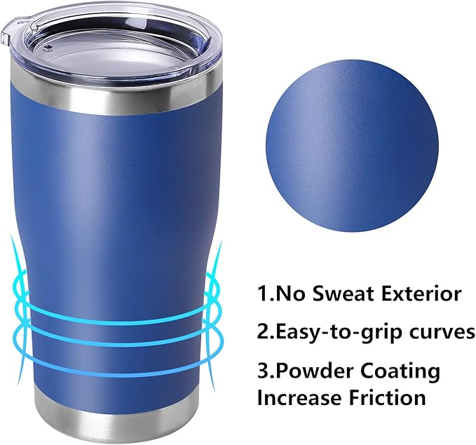 DOMICARE 20oz Tumbler with Lid Stainless Steel Tumblers Bulk, Double Wall Vacuum Insulated Coffee Travel Mug Powder Coated Tumbler, 12 Count (Pack of 1) Dark Blue