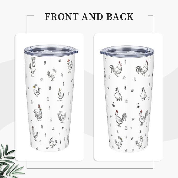 Chicken Tumbler with Lid and Straw 20 oz Stainless Steel Cup Insulated Tumbler Coffee Mug for Home Office or Car Christmas Birthday Gifts - Bloomnest
