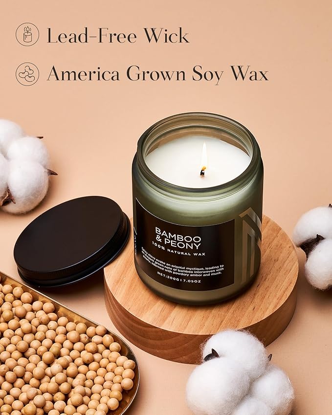M&SENSE Bamboo Peony Spring Jar Candles for Home Scented Natural Organic Soy Candle Gifts for Women, 7.05oz 50 Hour Hours Burn Fresh Smelling Aromatherapy Gifts for Stress Relief - Bloomnest