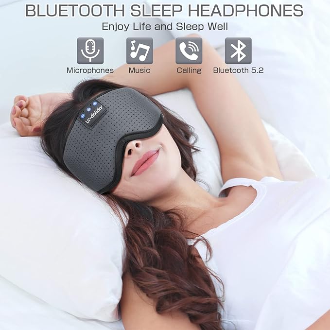 LC-dolida Sleep Headphones, Sleep Mask Bluetooth Wireless Music Eye Mask, Sleeping Headphones for Side Sleepers Sleep Mask with Bluetooth Headphones Ultra-Thin Stereo Speakers Perfect for Sleeping - Bloomnest