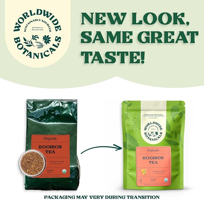 Worldwide Botanicals Organic Red Rooibos Tea – 1lb - 100% South African Aspalathus linearis – Loose Leaf, Cut and Sifted - Resealable Bag for Freshness, 1 Pound Bag - Bloomnest