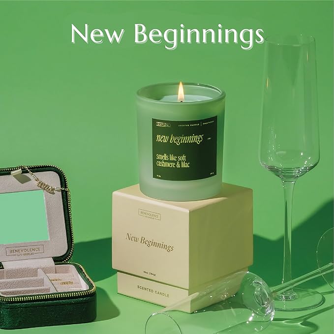 Benevolence LA New Beginnings Scented Candles | 10 oz, 40-50 Hour Burn, New Home Candle | House Warming Gifts for Women, Friends | Gift Idea for Promotion, Retirement - Notes of Cashmere & Lilac - Bloomnest