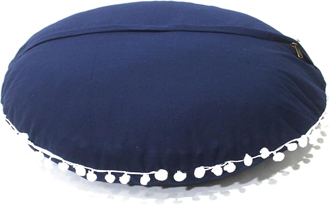 CRAFT KALA Meditation Floor Pillow Cover, Round Large Pillows Cover Seating for Adults, Bohemian Mandala Circle Cushions Cover for Outdoor Fireplace Yoga Living Room (Blue, 22" Round) - Bloomnest