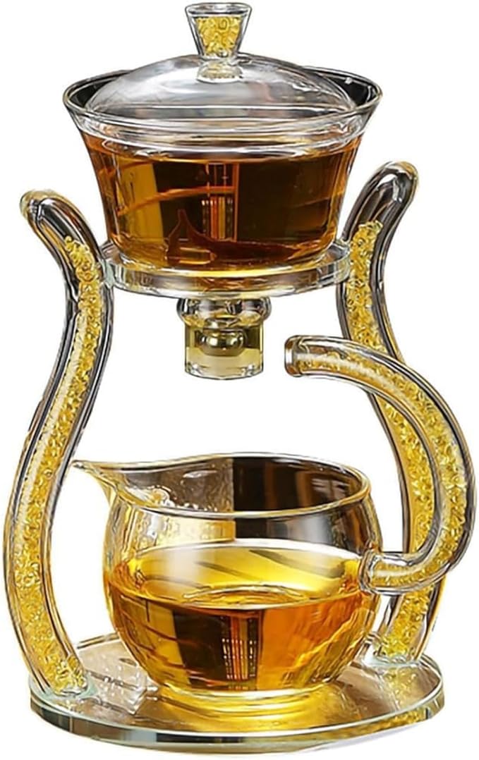 Magnetic Teapot Lazy Kung Fu Glass Semi Automatic Tea Set Household Transparent Tea Set Magnetic Induction Automatic Brewing Teapot Brewer (Yellow) - Bloomnest