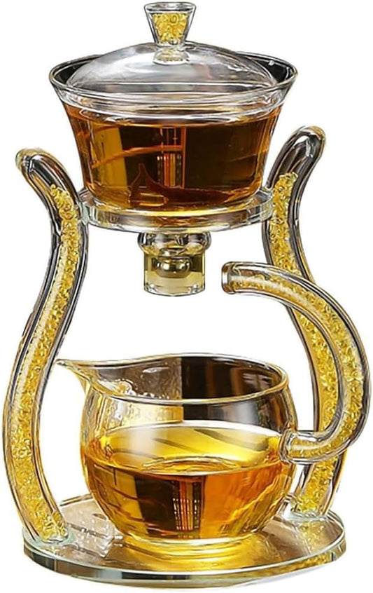 Magnetic Teapot Lazy Kung Fu Glass Semi Automatic Tea Set Household Transparent Tea Set Magnetic Induction Automatic Brewing Teapot Brewer (Yellow)