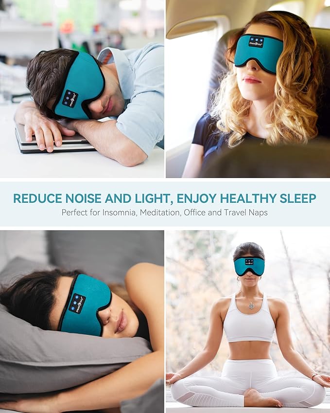 MUSICOZY Sleep Headphones 3D Bluetooth 5.4 Headband Sleep Mask, Wireless Sleeping Headphones Music Earbuds Eye Mask for Side Sleepers Travel with Speakers Cool Gadgets Gifts - Bloomnest
