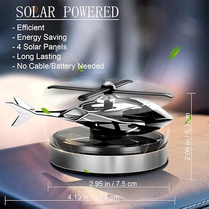 Car Air Freshener, Helicopter Solar Energy Rotating Aromatherapy Aviation Al Alloy Diffuser, Interior Decoration Accessories Diffuser for Car and Home (Silver) - Bloomnest