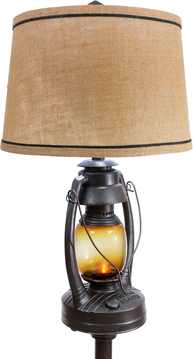 BLACK FOREST DECOR Vintage Lantern Floor Lamp with Burlap Shade - Rustic Lodge Standing Lamp - Bloomnest