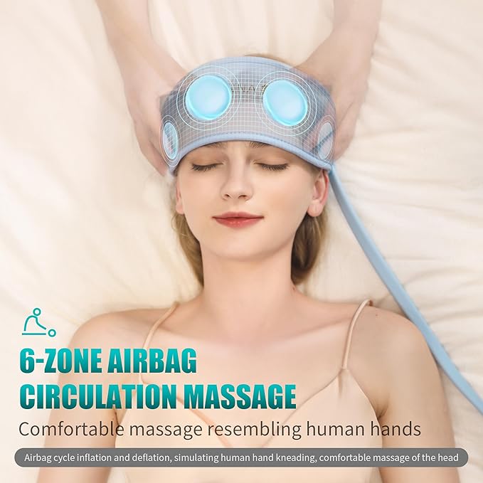 Head Massager,Scalp Massager,Relief Headaches,Fatigue,Stress,Sleep aid,Hangover with Airbag Kneading,Constant Temperature Hot Compress for Head (Sky Blue) TLINNA