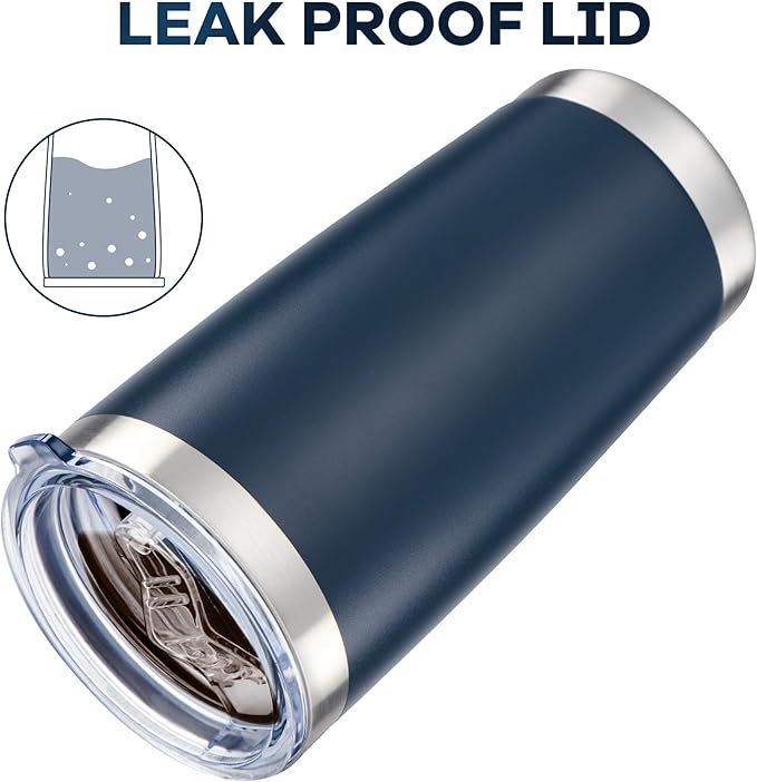 20 oz Tumbler with Lid Stainless Steel Insulated Tumblers Bulk Double Wall Vacuum Cups Powder Coated Travel Mug Keep Drinks Cold and Hot, Navy, 4 Pack