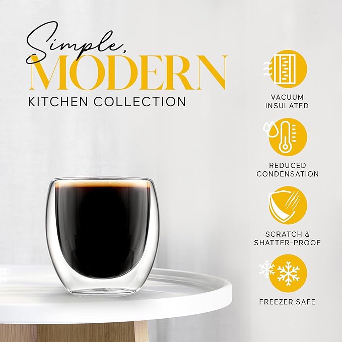 Kitchables Espresso Cups Set of 4, 2.7oz - Durable Double Walled Espresso Shot Glass - Expresso Shots Cup Compatible With Nespresso Machines - demitasse cups - Tasas De Café Expreso - Bloomnest