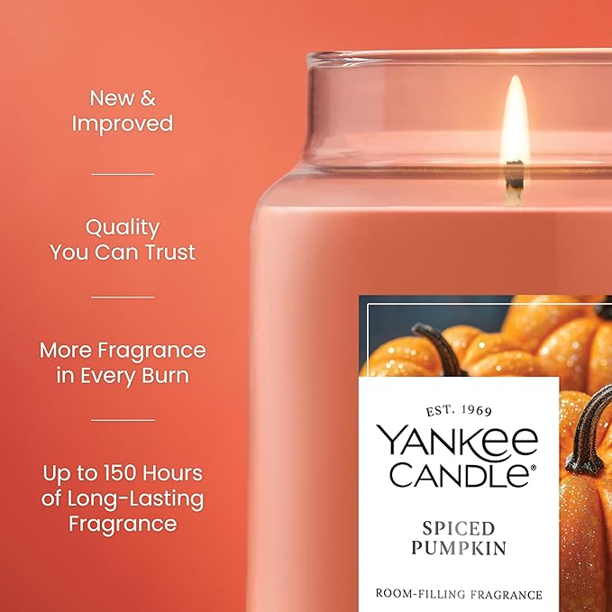 Yankee Candle Spiced Pumpkin, Fall Scented Candle, 22oz Large Jar with up to 150 Hour Burn Time - Bloomnest