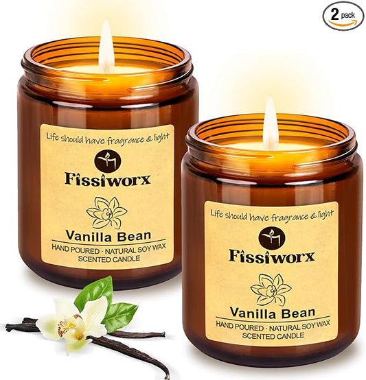 Vanilla Scented Candle Set 2 Pack, Candle for Home Scented, Odor Eliminating, Stress Relief, total15oz, 110 Hours Long Lasting Candles, Soy Candle Gift Set for Women - Bloomnest