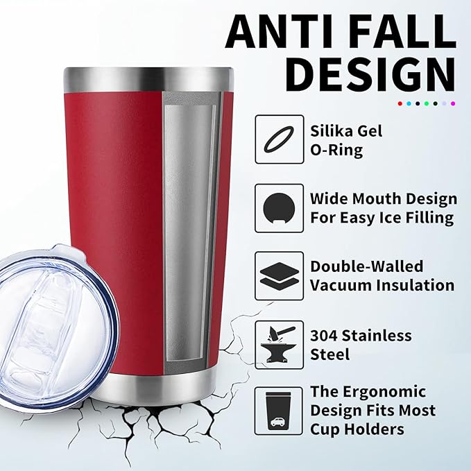 1 Pack 20oz Stainless Steel Tumbler with Lid, Leakproof Double Wall Travel Mug for Hot/Cold Drinks, Home Office Outdoor Party Use, Durable Powder Coated Insulated Cup/Red - Bloomnest