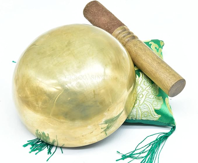 6" Tibetan Singing Bowl ~ Handmade ~ Superb Chakra Bowl for Meditation, Yoga,Healing, Mindfulness, Relaxation ~ Cushion & Mallet Included Gold