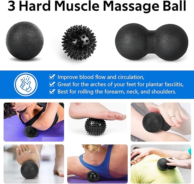 7 in1 Foam Roller Set for Deep Tissue Muscle Massager - High Density Back Roller, Muscle Roller Stick, Resistance Bands, Foot Massage Ball, Stretching Strap for Exercise, Whole Body Physical Therapy - Bloomnest
