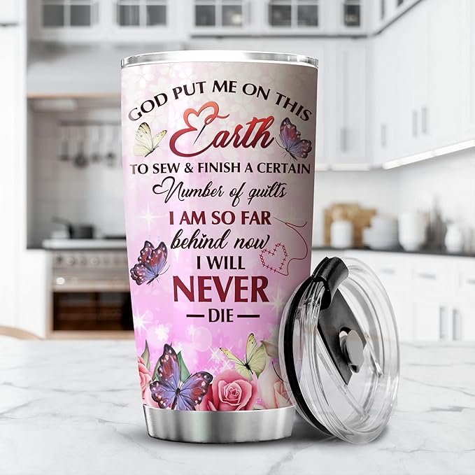 Sewing Is My Therapy Stainless Steel Tumbler 20 Oz Flower Butterfly Christmas Gifts For Quilters And Sewers Women Birthday Insulated Cup With Lid Coffee Mugs About Quilting - Bloomnest