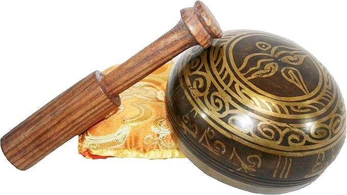 3008 SB 'D' Note Sacral Chakra Antique Tibetan Auspicious Symbol Bowl Set ~ Nepal - Bloomnest
