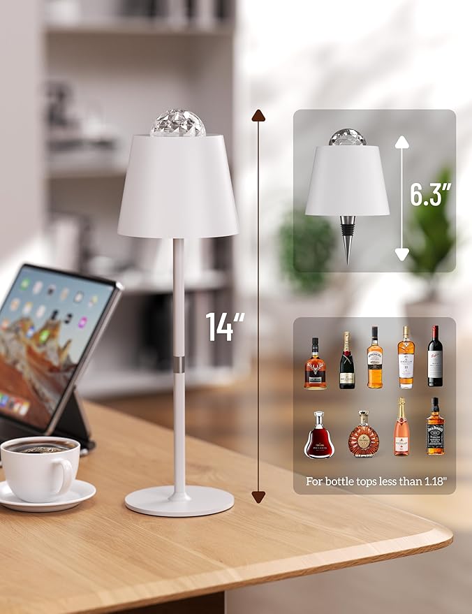 Joyzy Table Lamp with Projector Lighting, Wireless Wine Bottle Lamps Rechargeable Wine Bottle Lights Water Wave Ripple Projection Liquor Bottle Room Decoration Light Ambient for Bar Restaurants - Bloomnest