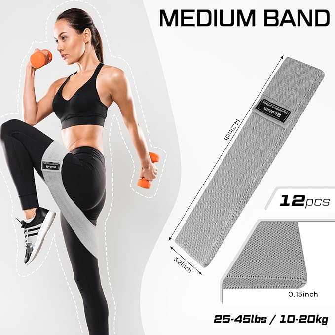 12 Pcs Fabric Resistance Bands for Working Out Booty Workout Stretch Exercise Bands Non Slip for Legs Squat Resistance Loop for Women Men Starter Butt Hip Thigh Fitness - Bloomnest