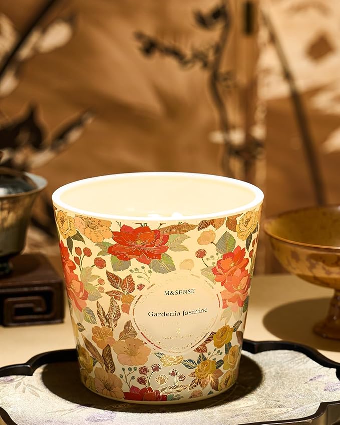 M&SENSE Gardenia Jasmine Scented Candle, 28.2oz 3 Wick Natural Soy Wax Large Candles, Long Lasting Clean Slow Clean Burning No Toxic Décor for Home Relaxation, Romantic Dates & Gift-Giving - Bloomnest