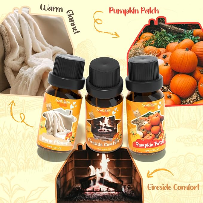 Fall Cozy Cabin Fragrance Oils Set, Essential Oil for Diffuser, Use for Soap Candle Making-Smoky Cedar Wood, Roasted Marshmallows, Autumn Leaves, Warm Flannel, Fireplace Time, Pumpkin Patch - Bloomnest