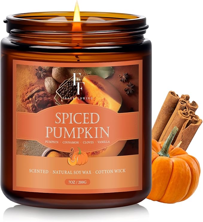 Fall Candle, Spiced Pumpkin Scented Candles for Home, Natural Soy Autumn Candle Aromatherapy Candle, 7 oz Jar Candles Fall Gifts for Women Men - Bloomnest
