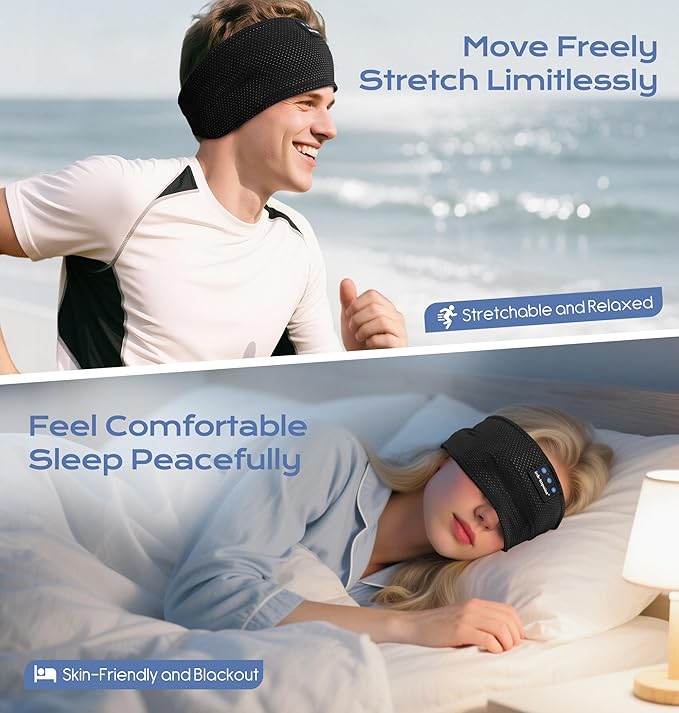 ink-topoint Sleep Headphones Bluetooth 5.4 Headband, 2 in 1 Sleep Mask with Bluetooth Headphones, Wireless Headband Earphones with Ultra-Thin HD Stereo Speaker, Music Headband for Workout Running Yoga - Bloomnest