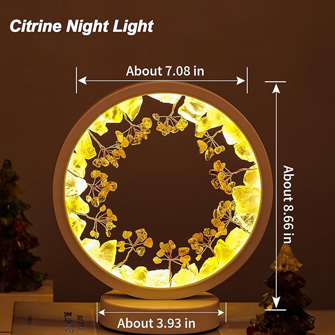 Runyangshi Natural Crystal Citrine Small Tree Round White Frame Tri-Color Ambient Light Home Decoration Night Light Healing Decor Gift - Bloomnest