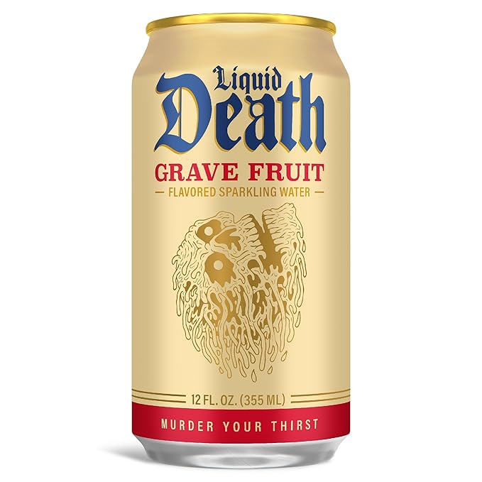 Liquid Death Soda-Flavored Sparkling Water - Grave Fruit (Grapefruit Flavor), Less Sugar*, Huge Flavor, No Caffeine, No Artificial Sweeteners, 12 Fl Oz (Pack of 12) - Bloomnest