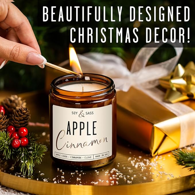 Apple Cinnamon Candles, Cinnamon Apple Candle - 'Apple Cinnamon' Infused w/Essential Oils I Scented Strong Soy Candles for Home for Christmas/Fall I Apple Pie Candle I 50Hr Burn, Made in USA - Bloomnest