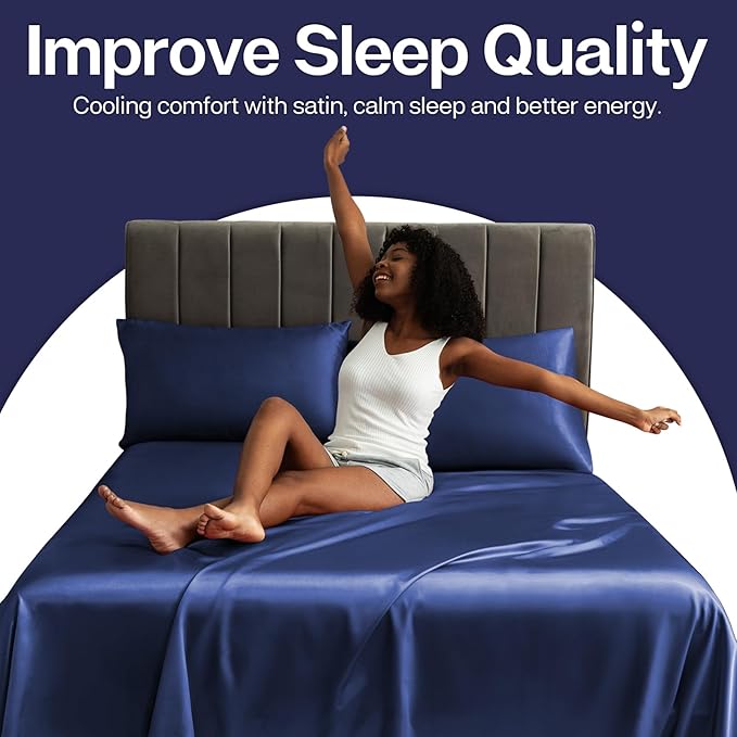 MR&HM Satin Pillowcase for Hair and Skin, Silk Satin Pillowcase 2 Pack, King Size Pillow Cases Set of 2, Silky Pillow Cover with Envelope Closure (20x40, Navy Blue) - Bloomnest