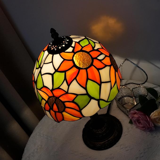 Tiffany Lamp Stained Glass lamp Small Bedside Table Lamps for Living Room Bedroom Dorm Kitchen Home Decor Festival Birthday Gift,Sunflower - Bloomnest
