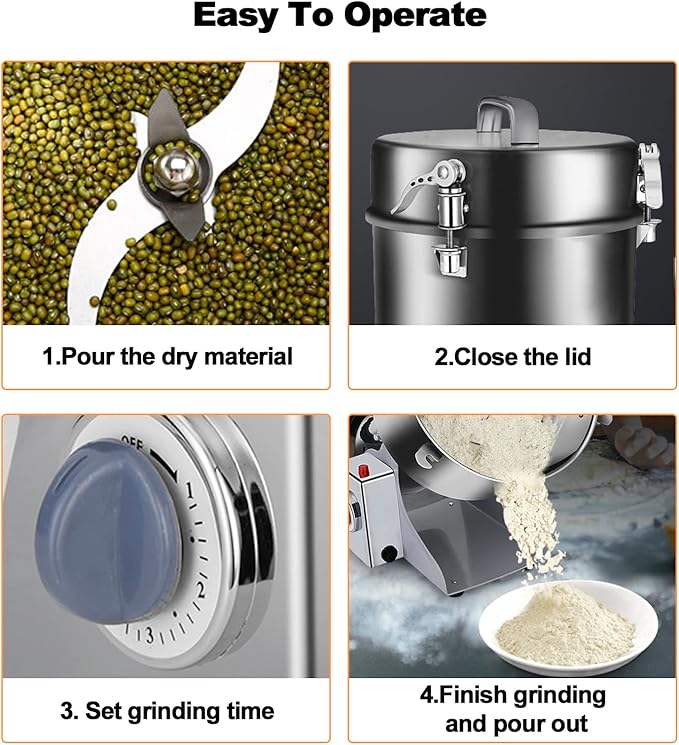 Electric Grain Grinder 800g,Swing Type Grain Mill Grinder 3000W,110V Stainless Steel High-speed Spice Herb Grinder Superfine Machine Dry Cereals Pulverizer Swing Type - Bloomnest