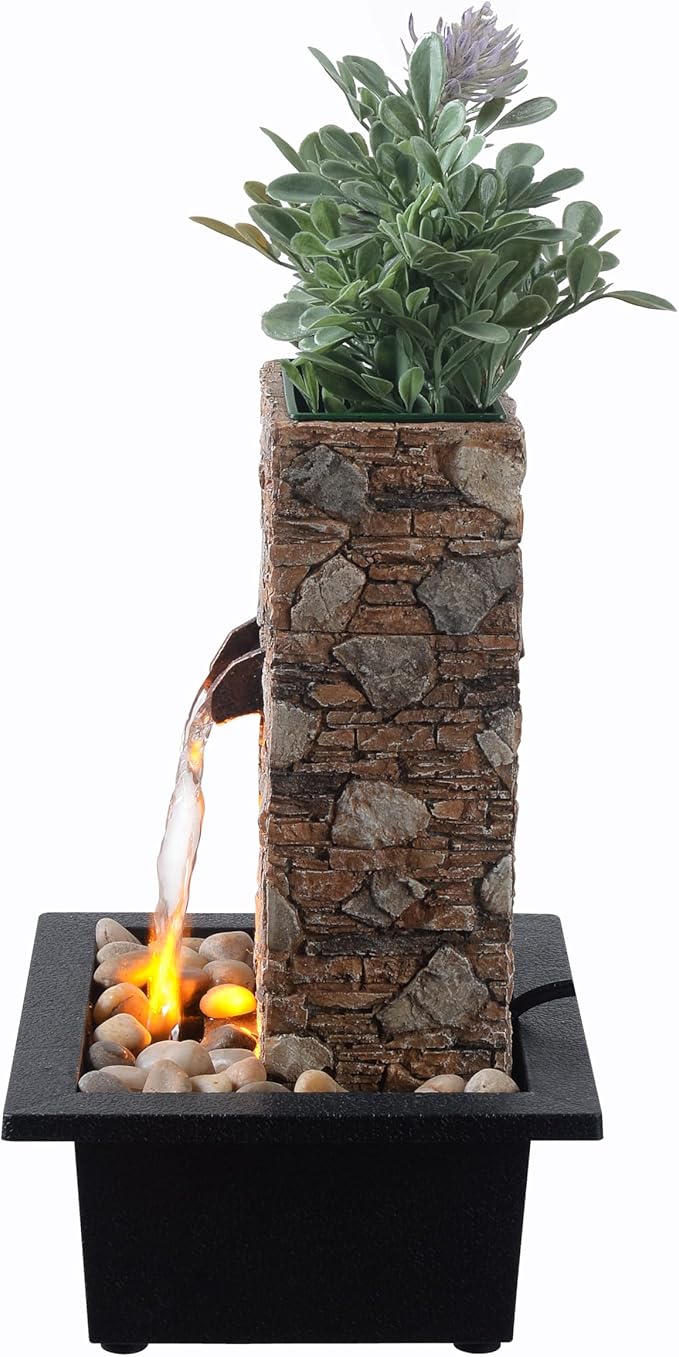 Kalona Tabletop Waterfall Fountain, Zen Fountain for Home Office Decor with LED Lights, Relaxing Indoor Water Feature with Realistic Stone Look for Meditation(23111) - Bloomnest