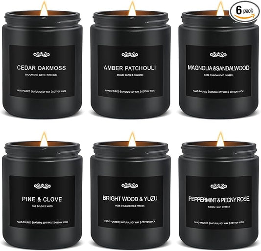 6 Pack Candles for Home Scented Aromatherapy Candles Gifts Set for Men, Men Candle Set, 42 oz 300 Hour Long Lasting Candles, Gifts for Mens, Birthday, Christmas, Anniversary Present - Bloomnest