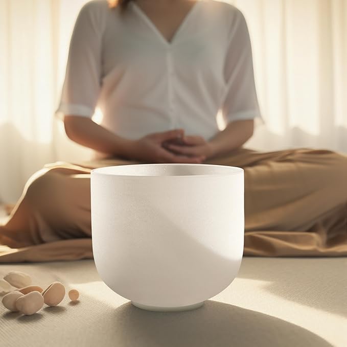 TOPFUND 8 inch G Note Quartz Crystal Singing Bowl Throat Chakra Meditation Sound Healing