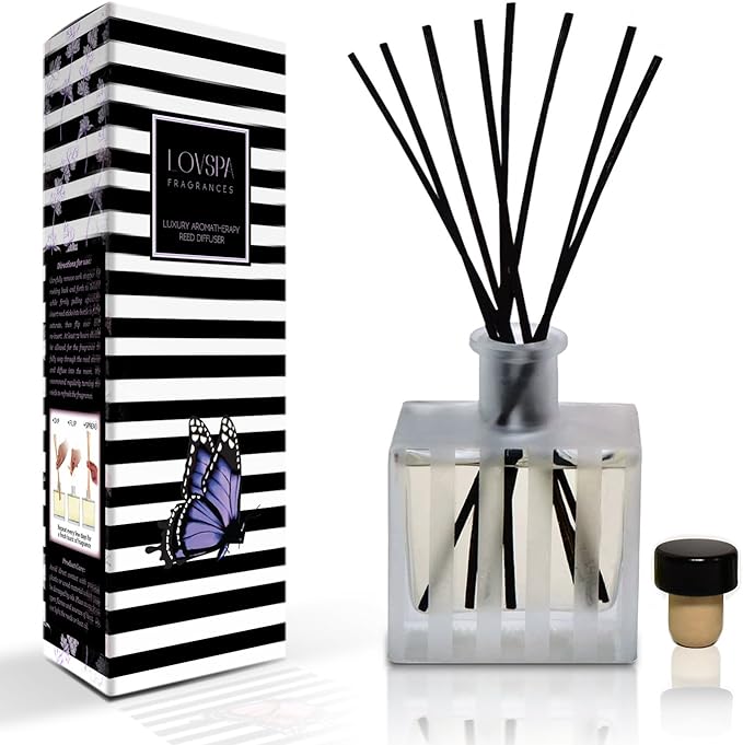LOVSPA Reed Diffuser Set, White Tea Scented Oil Diffuser with Sticks, Home Fragrance Accessories for Bathroom Shelf Decor, Aroma Diffusers for Home or Office Desk, USA Made - Bloomnest