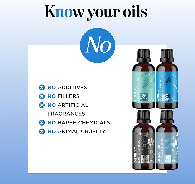Winter Essential Oils Set for Diffuser - Large 100% Pure Holiday Essential Oil Blends Gift Set with Frost Chill Defend and Breathe Blends - Perfect Aromatherapy Gift for All Occasions (4x30mL) - Bloomnest