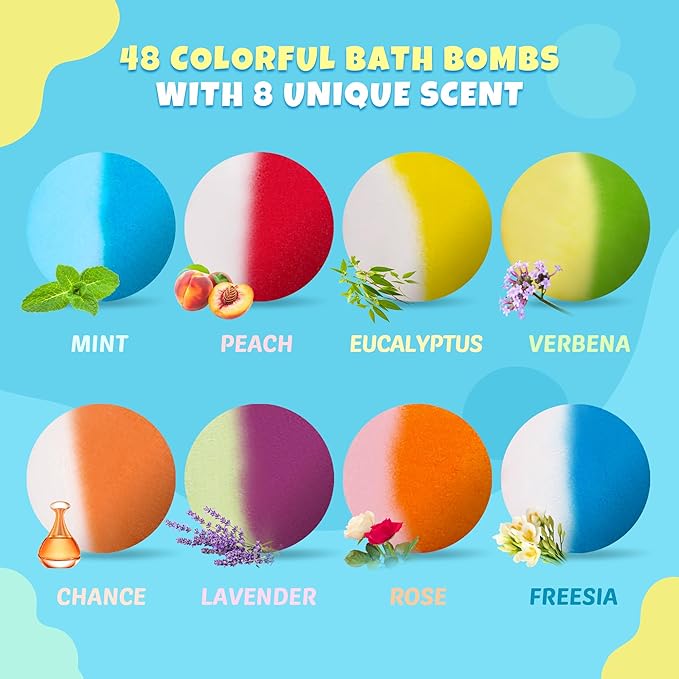 48pcs Bath Bombs for Kids with Toy Inside, Organic Colorful Bubble Bath for Kids Safe, Best Birthday, Party, Easter Bath Bombs Gift Set for Girls and Boys - Bloomnest