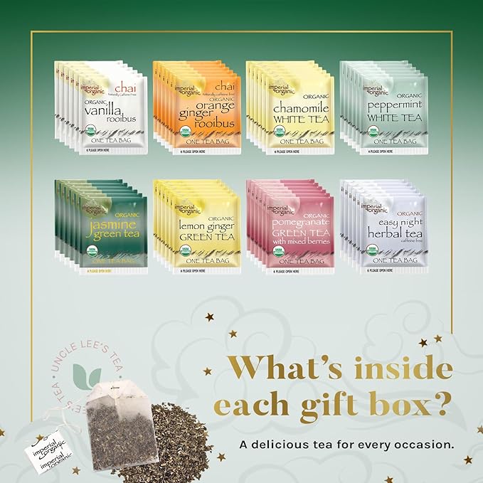 Uncle Lee’s Organic Tea Variety Gift Set – Wellness Collection with 8 Teas (6 Bags Each) in a Premium Gift Box, 3.3 Oz - Bloomnest