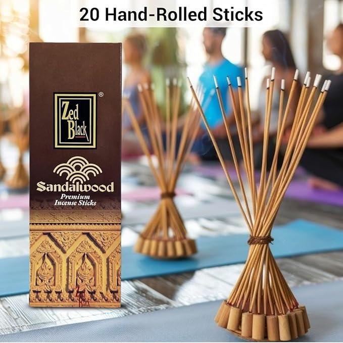 Zed Black Sandalwood Incense – 20 Hand Rolled Sticks | Premium Aromatherapy Incense for Relaxation, Meditation, Prayer & Spiritual Rituals.