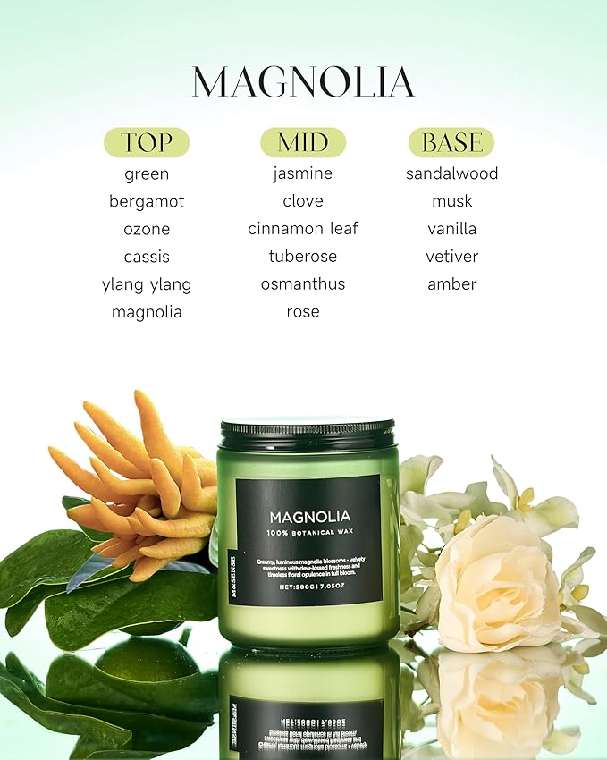 M&SENSE Magnolia Jasmine Scented Candle, 7.05oz 50 Hours Long Lasting Clean Non Toxic All Natural Soy Wax Candle for Relaxing & Stress Relief, 2 Wick Spring Fragrance Gifts for Home Decor - Bloomnest