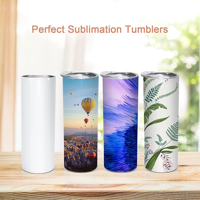 AGH 50 Pack Sublimation Tumblers Blank 20 OZ Straight Skinny Tumbler with Metal Straw, Stainless Steel Double Wall Insulated Tumbler for Tumbler Press Machine - Bloomnest